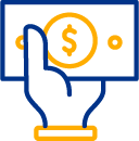 Icono de mano sosteniendo billete con signo dólar